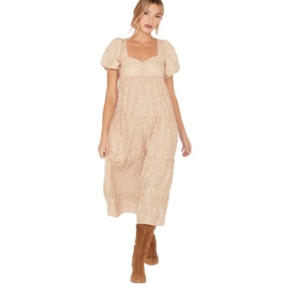 NWT Show Me Your Mumu Odette Midi Dress Ditsy Daisy Beige Linen Blend size XL - Picture 6 of 16